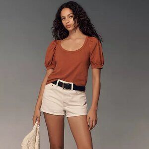 Anthropologie Puff-Sleeve Scoop-Neck Top New (brown)